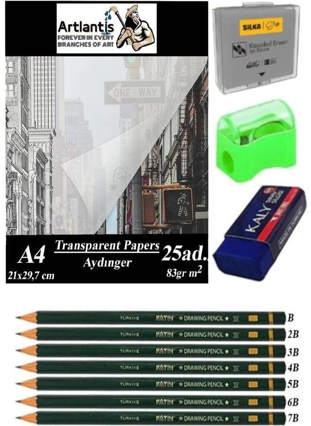Artlantis Tracing Paper A4 83 gr 25 1 Pack Sketch Paper Fatih Graduated Pencil Dough Eraser Exam Eraser Pencil Sharpener  - Image 1
