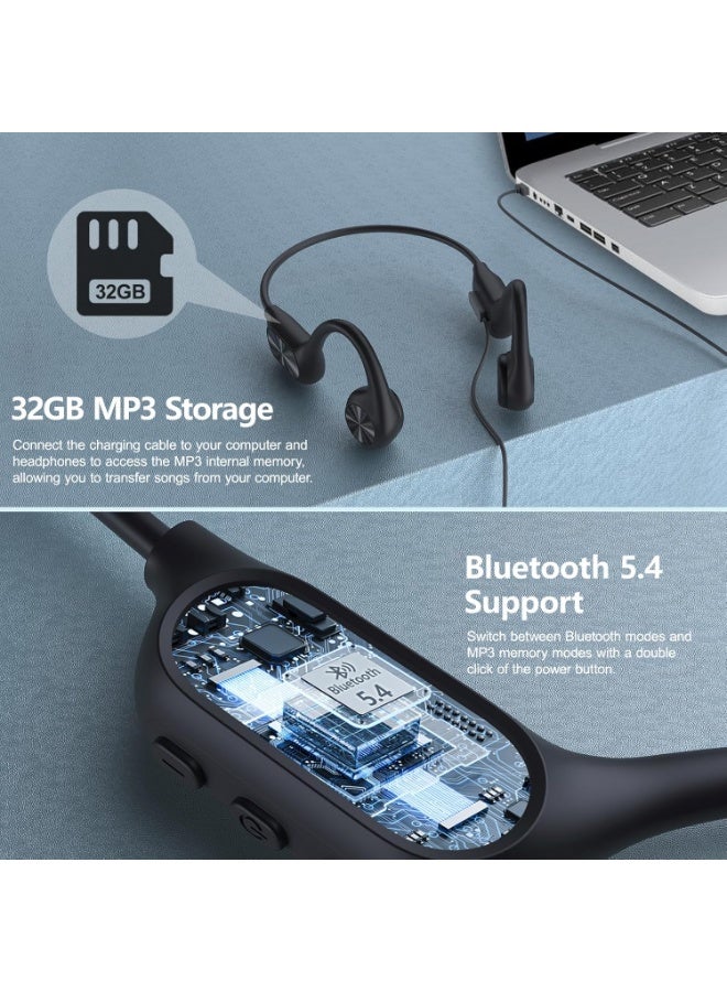 MUMO Waterproof Sports Earphones, Wireless Bluetooth Headphones, Bone Conduction Earphones, 5.4 Mp3 Player, Built-In 32gb Memory, Ipx8 Waterproof Earbuds, Open-Fit Sports Earbuds, Suitable for Swimming, Running and Cycling - Image 4