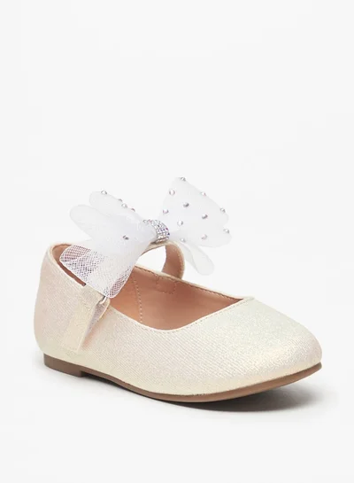 JUNIORS Girls Bow Embellished Ballerina Shoes With Hook And Loop Closure