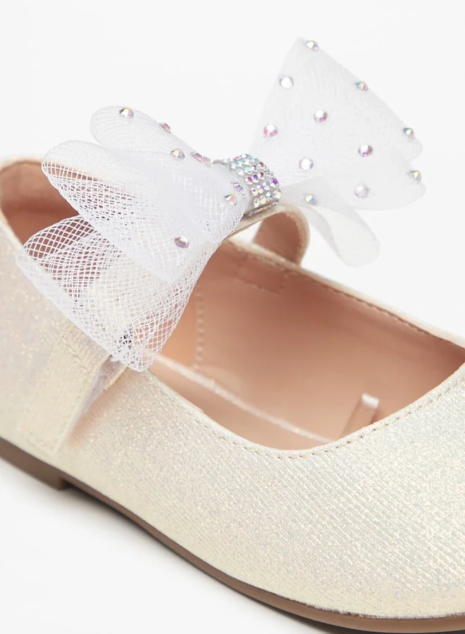 JUNIORS Girls Bow Embellished Ballerina Shoes With Hook And Loop Closure