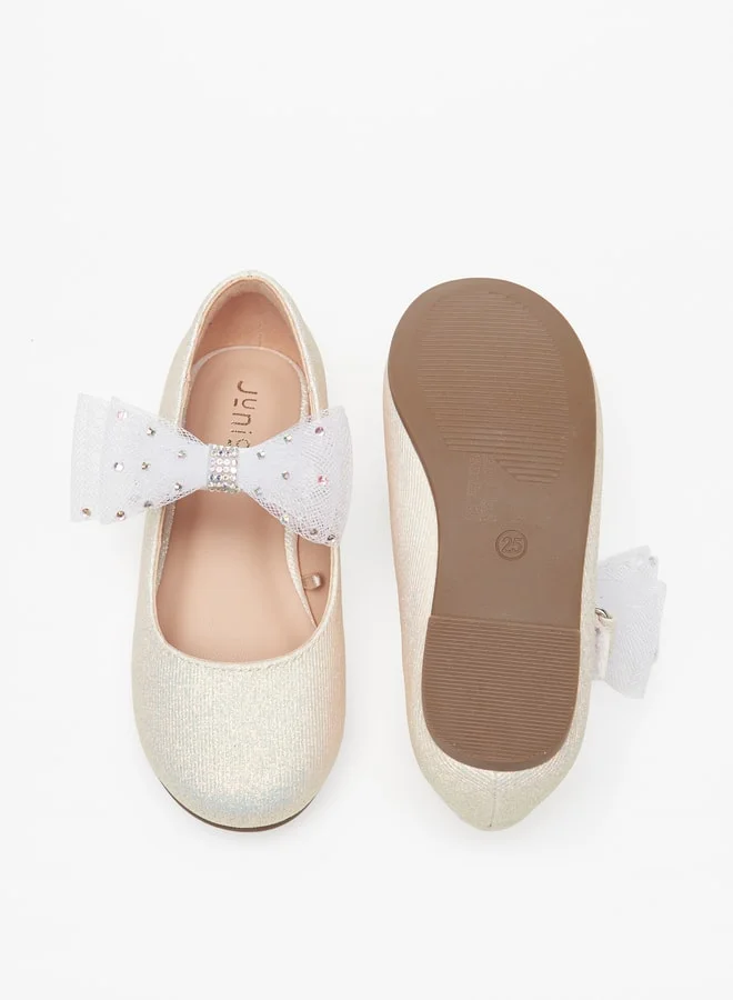 JUNIORS Girls Bow Embellished Ballerina Shoes With Hook And Loop Closure
