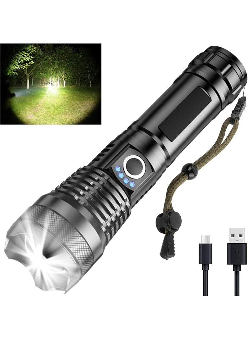 مصابيح يدوية قابلة لإعادة الشحن عالية السطوع، 10000 لومن، مصباح LED فائق السطوع، 5 أوضاع إضاءة، مصباح يدوي محمول مقاوم للماء بمعيار IPX5 للاستخدام المنزلي وحالات الطوارئ والتخييم. - Image 1