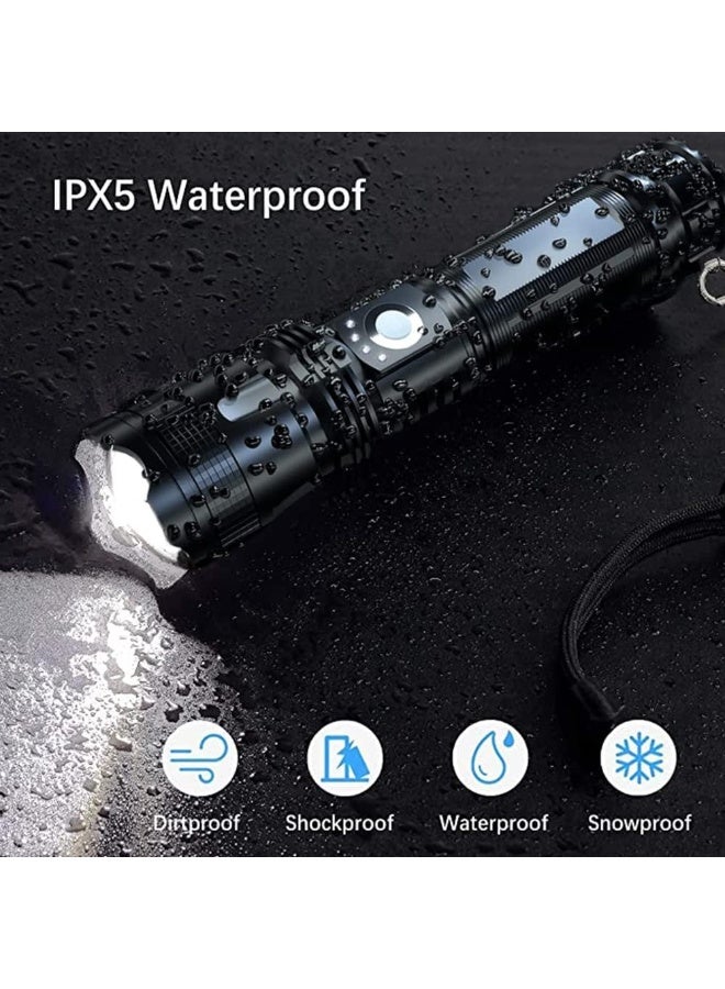 مصابيح يدوية قابلة لإعادة الشحن عالية السطوع، 10000 لومن، مصباح LED فائق السطوع، 5 أوضاع إضاءة، مصباح يدوي محمول مقاوم للماء بمعيار IPX5 للاستخدام المنزلي وحالات الطوارئ والتخييم. - Image 5