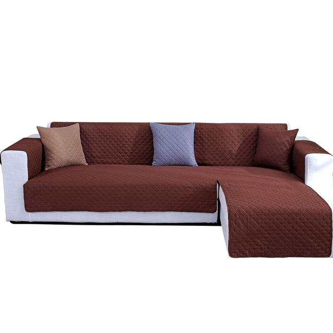 DOUBLE SIDE L SHAPE COUCH COVER SECTIONAL SOFA COVERS SET CHAISE COUCH COVER SLIP COVERS FOR SOFAS COUCHES SECTIONAL FURNITURE PROTECTOR COVER LARGEBROWN