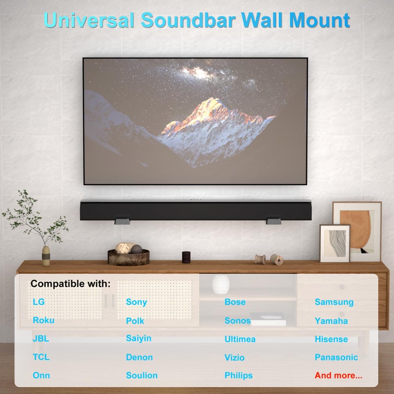 ZUOLACO Soundbar Wall Mount Bracket for Samsung, Bose, Vizio, LG, Sony, JBL, Sonos and More Sound Bar Mounts Under TV, Hold up to 33 lbs, Depth Adjustable 3.6â€-6.4â€, Soundbar Shelf, Black - Image 2