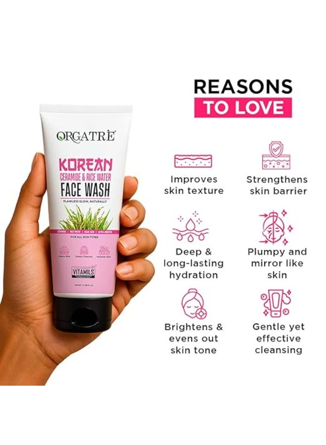Orgatre Korean Rice Water & Ceramide Face Wash For | Glassy Skin | Deep Cleansing & Hydrates Skin 100ml - Image 4