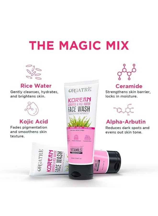 Orgatre Korean Rice Water & Ceramide Face Wash For | Glassy Skin | Deep Cleansing & Hydrates Skin 100ml - Image 2