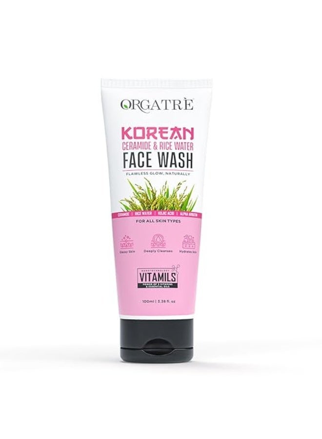 Orgatre Korean Rice Water & Ceramide Face Wash For | Glassy Skin | Deep Cleansing & Hydrates Skin 100ml - Image 1