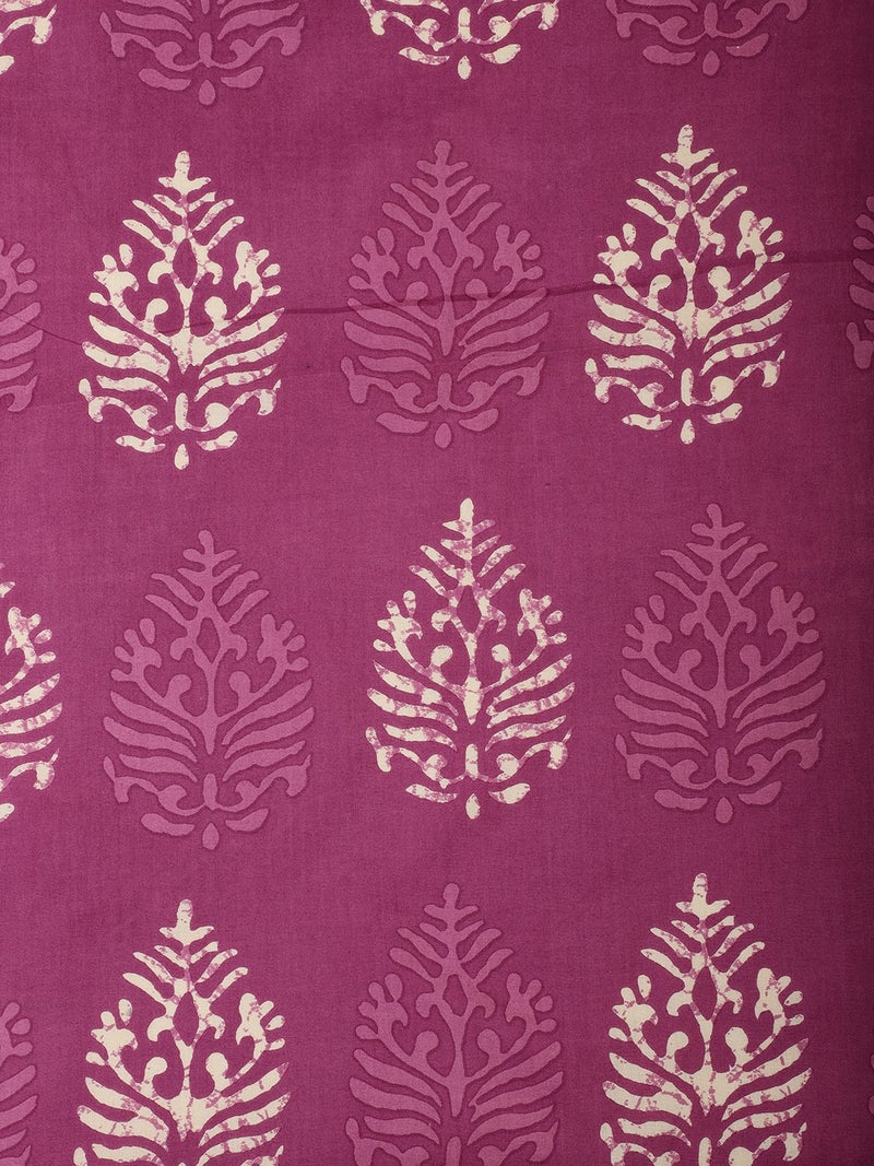 AKS Hand Block Leaf Motif Print Fabric in Magenta - Image 3
