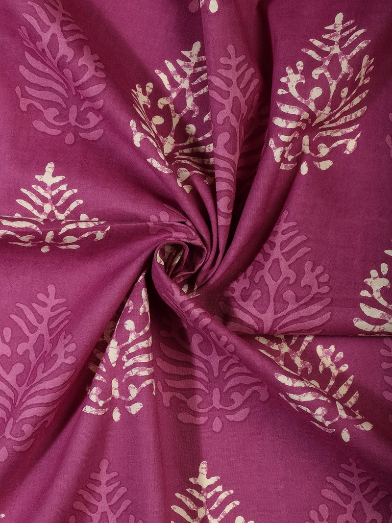 أيه كيه إس Hand Block Leaf Motif Print Fabric in Magenta