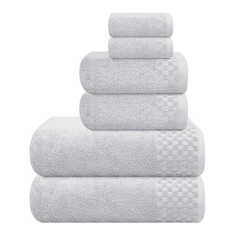 ملكي خاص MyOwn Premium Cotton 6 Pack Placel Contip for Bathroom يحتوي على 2 مناشف حمام 28 × 55 بوصة 2 مناشف اليد 16x24 بوصة و 2 غسل 12x12 بوصة مثالية كل يوم استخدام مضغوط وخفيف الوزن - رمادي فاتح - رمادي فاتح - Image 1
