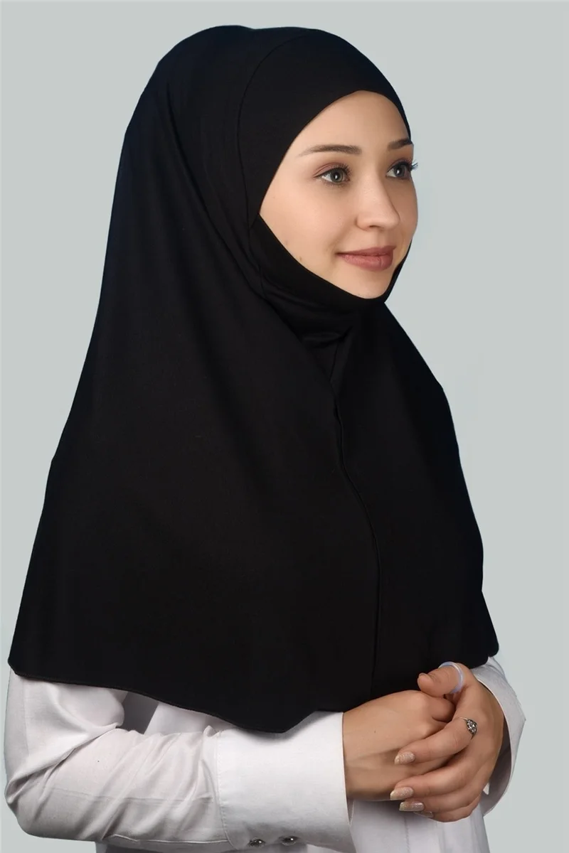 التوبة Ready-made Turban Practical Scarf with Veil Hijab with Nikap - Prayer Cover Soufflé (Xl) - Black
