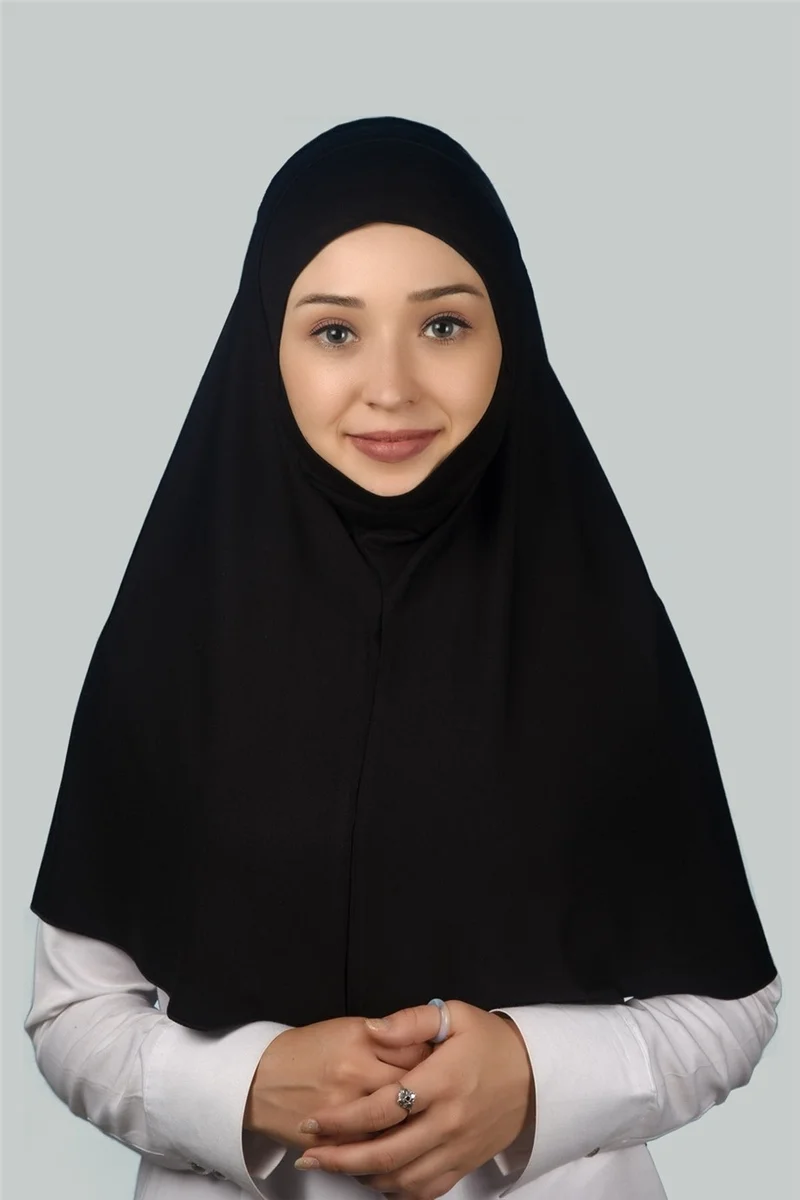 التوبة Ready-made Turban Practical Scarf with Veil Hijab with Nikap - Prayer Cover Soufflé (Xl) - Black