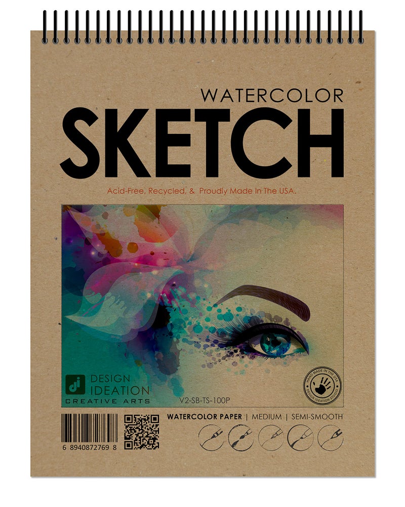 Design Ideation Watercolor Sketch Book. Spiral bound, watercolor paper sketchbook for Pencil, Ink, Marker, Charcoal and Watercolor Paints. Great for Art, Design and Education. (8.5" x 11") - Image 1