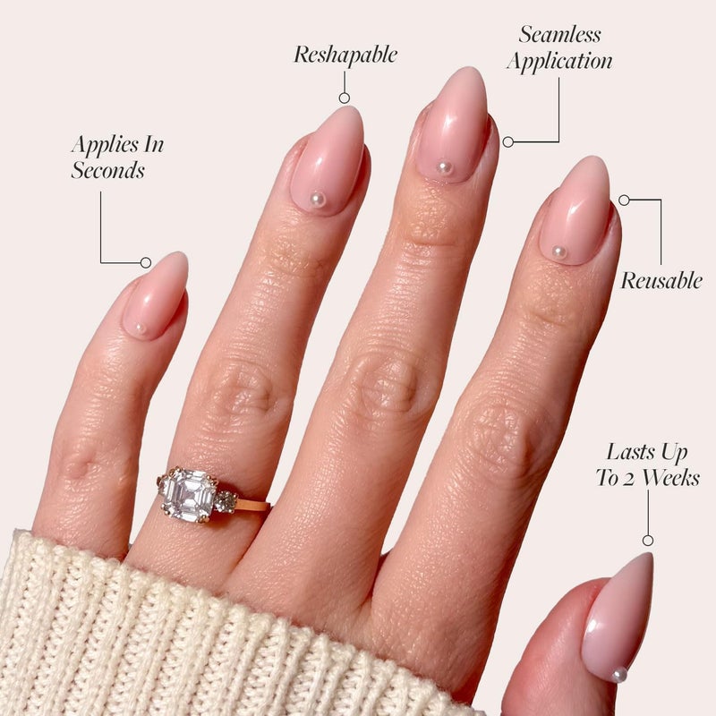 Glamnetic Repeated detach compatible build Press On Nails - Wifey | Short Almond Fake Nails, Nude with 3D Nail Art and Glossy Finish, Salon Quality | 15 Sizes - 30 Nail Kit with Glue Easy transit optimized build - Image 3