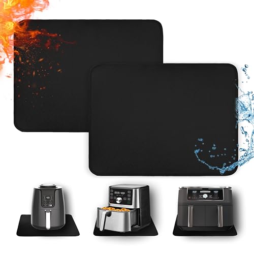 Amerbro Heat Resistant Mats for Countertop Firproof 16x24 in Heat Resistant Mats for Air Fryer Kitchen Countertop Protector for Air Fryer Coffee Maker Stand Mixer Toaster Oven 2PCS Black