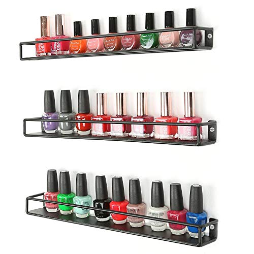 INDIAN DECOR Metal Wall Mounted Nail Polish, Essential Oils and Spice Jars Display Shelves (Black) - Set of 3 - Image 1