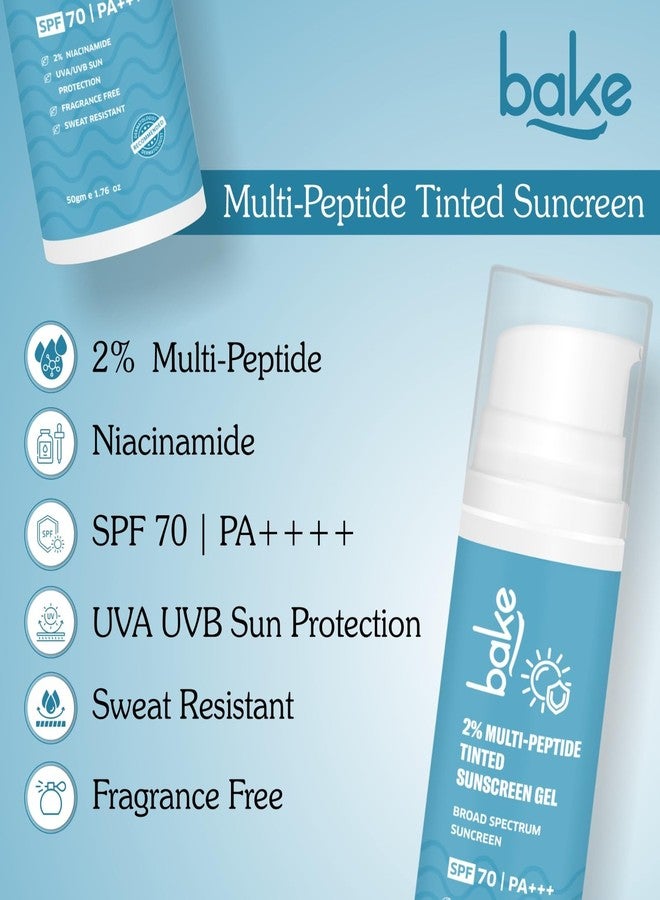 BAKE 2% Multi Peptide Tinted Sunscreen SPF 70 PA+++ with 2% Niacinamide | Water & Sweat Resistant, Broad Spectrum Sunscreen | For All Skin Types | For Men & Women - 50g - Image 4
