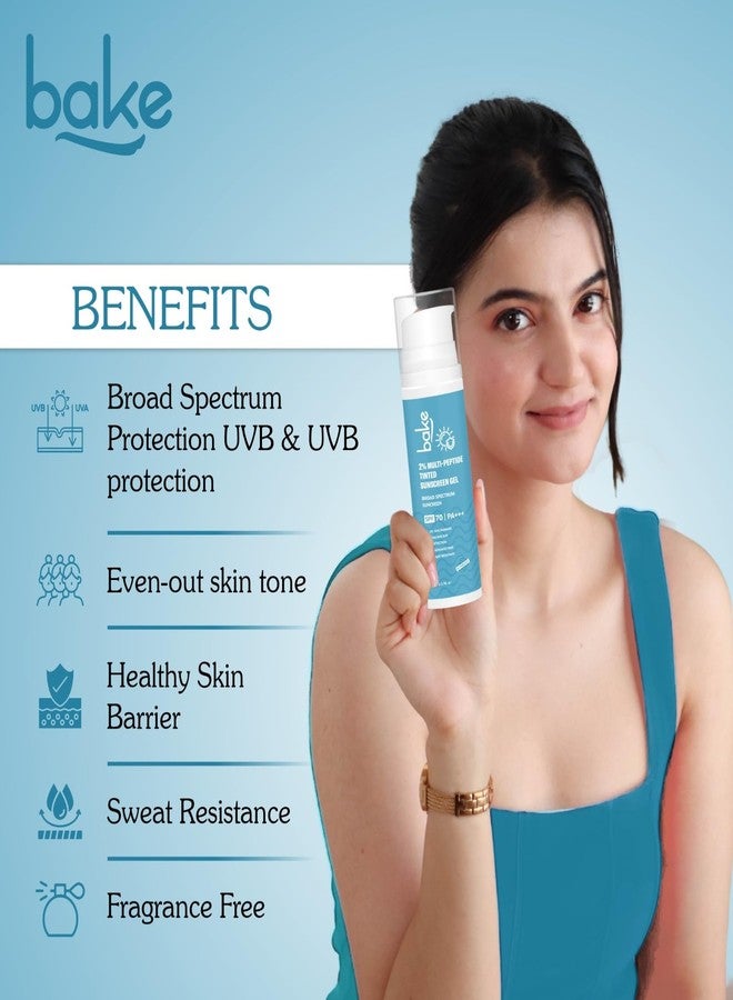 BAKE 2% Multi Peptide Tinted Sunscreen SPF 70 PA+++ with 2% Niacinamide | Water & Sweat Resistant, Broad Spectrum Sunscreen | For All Skin Types | For Men & Women - 50g - Image 2