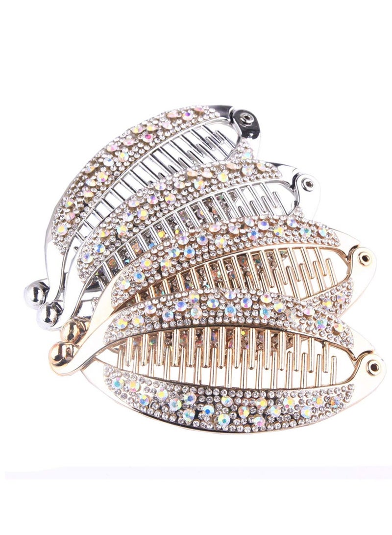 KASTWAVE 4Pcs Elegant Shining Rhinestone Crystal Banana Clip Hair Clincher Rounded Edges Hair Comb Fish Shape Grips Clamp Headwear for Women  Girls Flexible Banana Clips Hair for Thin Hair Ponytail Holder - Image 1