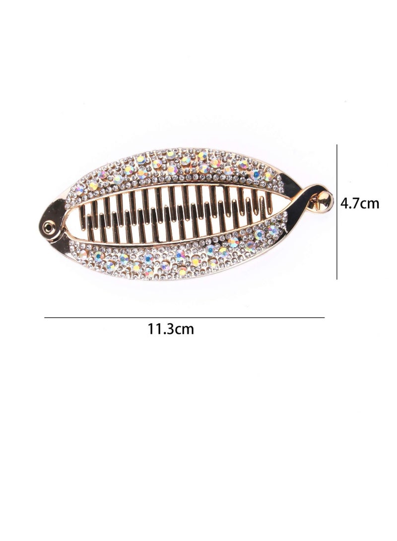KASTWAVE 4Pcs Elegant Shining Rhinestone Crystal Banana Clip Hair Clincher Rounded Edges Hair Comb Fish Shape Grips Clamp Headwear for Women  Girls Flexible Banana Clips Hair for Thin Hair Ponytail Holder - Image 5