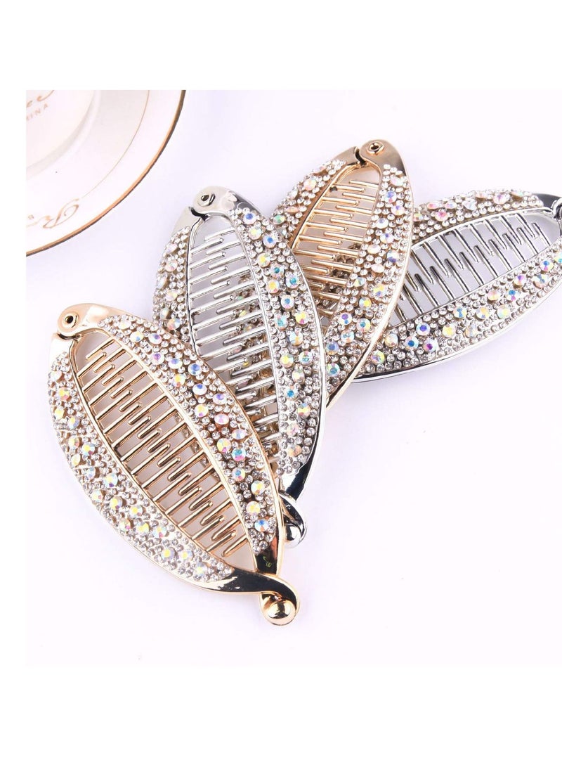 KASTWAVE 4Pcs Elegant Shining Rhinestone Crystal Banana Clip Hair Clincher Rounded Edges Hair Comb Fish Shape Grips Clamp Headwear for Women  Girls Flexible Banana Clips Hair for Thin Hair Ponytail Holder - Image 4