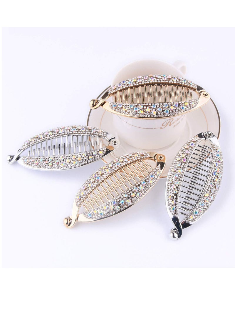 KASTWAVE 4Pcs Elegant Shining Rhinestone Crystal Banana Clip Hair Clincher Rounded Edges Hair Comb Fish Shape Grips Clamp Headwear for Women  Girls Flexible Banana Clips Hair for Thin Hair Ponytail Holder - Image 2