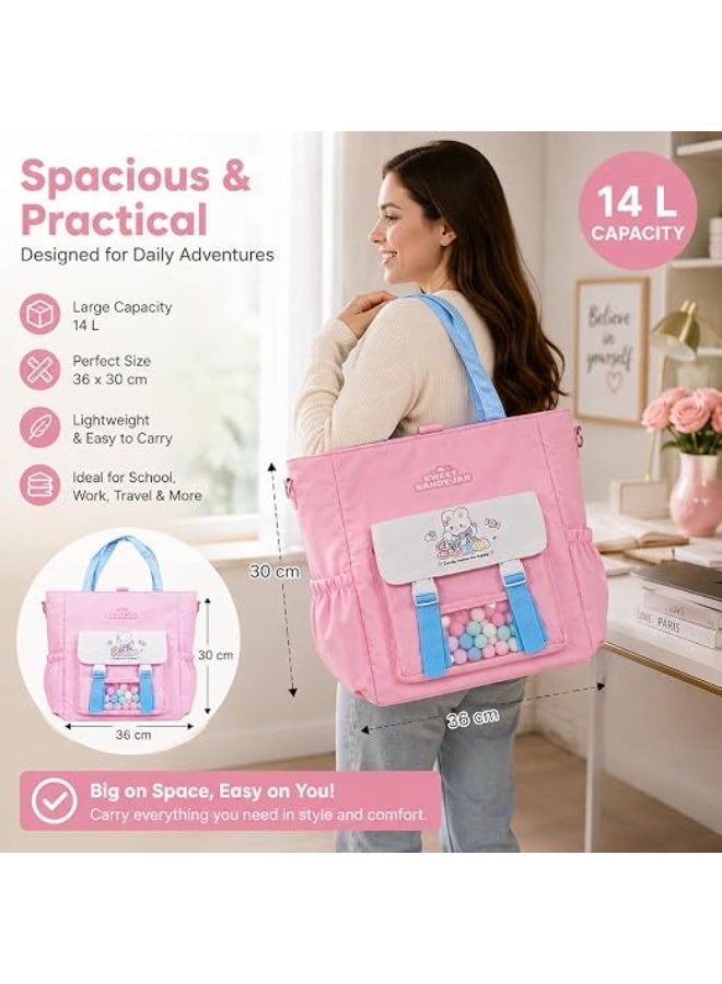 A large and cute handbag, measuring 36×30 cm, with multiple pockets, equipped with an adjustable shoulder strap, suitable for travel and shopping, water resistant, ideal for women and girls. - Image 4