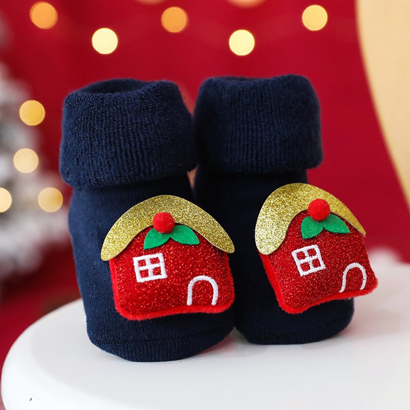 Baby Socks Terry Thick Warm Cartoon Newborn Baby Floor Socks Christmas Red Children Socks - Image 4