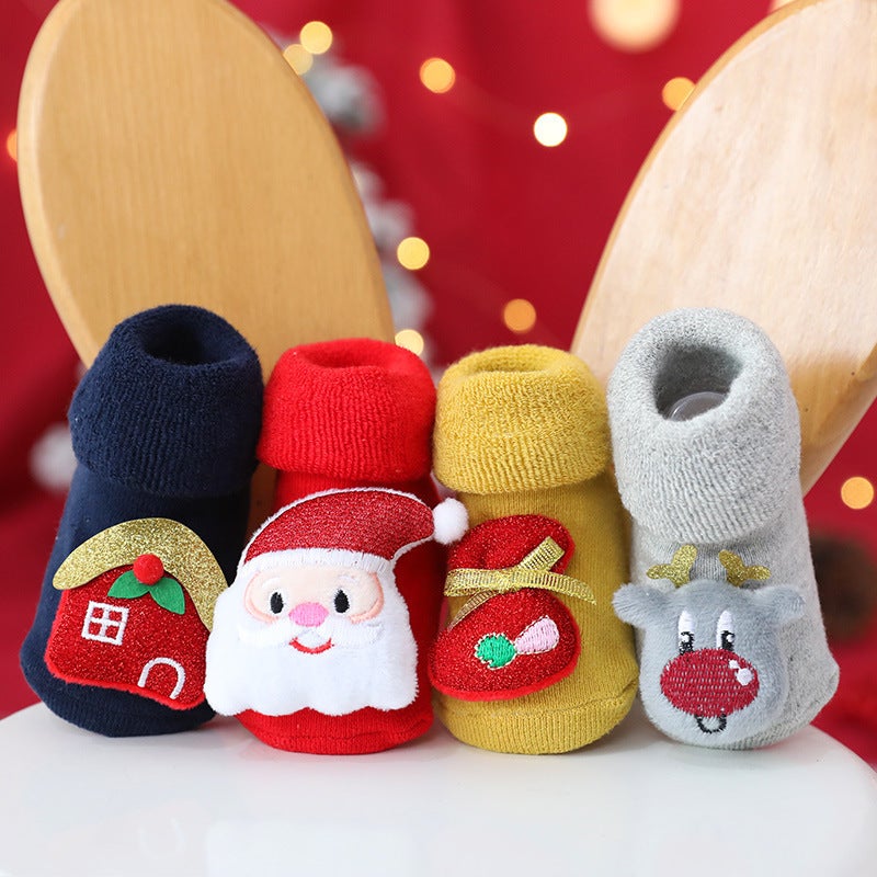 Baby Socks Terry Thick Warm Cartoon Newborn Baby Floor Socks Christmas Red Children Socks - Image 2