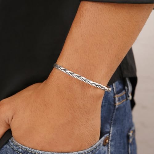 ZAVYA 925 Sterling Silver Minimal Modern Rhodium Plating Cuff Bracelet | Gift for Men and Boys | 1 Year Plating Warranty - Image 2