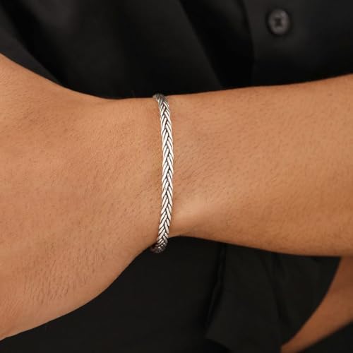 ZAVYA 925 Sterling Silver Minimal Modern Rhodium Plating Cuff Bracelet | Gift for Men and Boys | 1 Year Plating Warranty - Image 4
