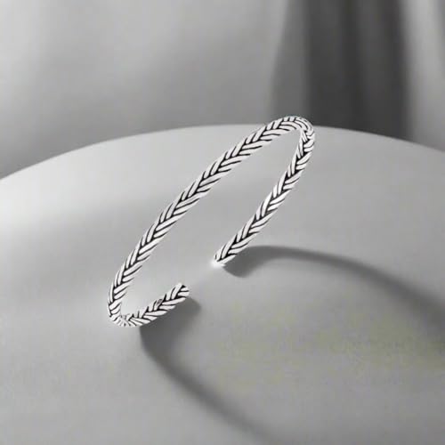 ZAVYA 925 Sterling Silver Minimal Modern Rhodium Plating Cuff Bracelet | Gift for Men and Boys | 1 Year Plating Warranty - Image 3