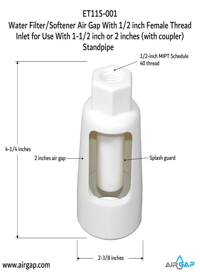 Ecotech Water Filter/Softener Air Gap With 1/2-inch Female Thread Inlet for Use With 1-1/2-inch or 2 inches (with coupler) Standpipe (ET115-001, G-150, DLA-G15) - Image 3