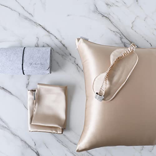 DISANGNI Silk Indulgence Set Premium 22 Momme Mulberry Silk Pillowcase Eye Mask Duo for Hair and Skin Rejuvenation1pc King Size 20 x36 Gold - Image 1