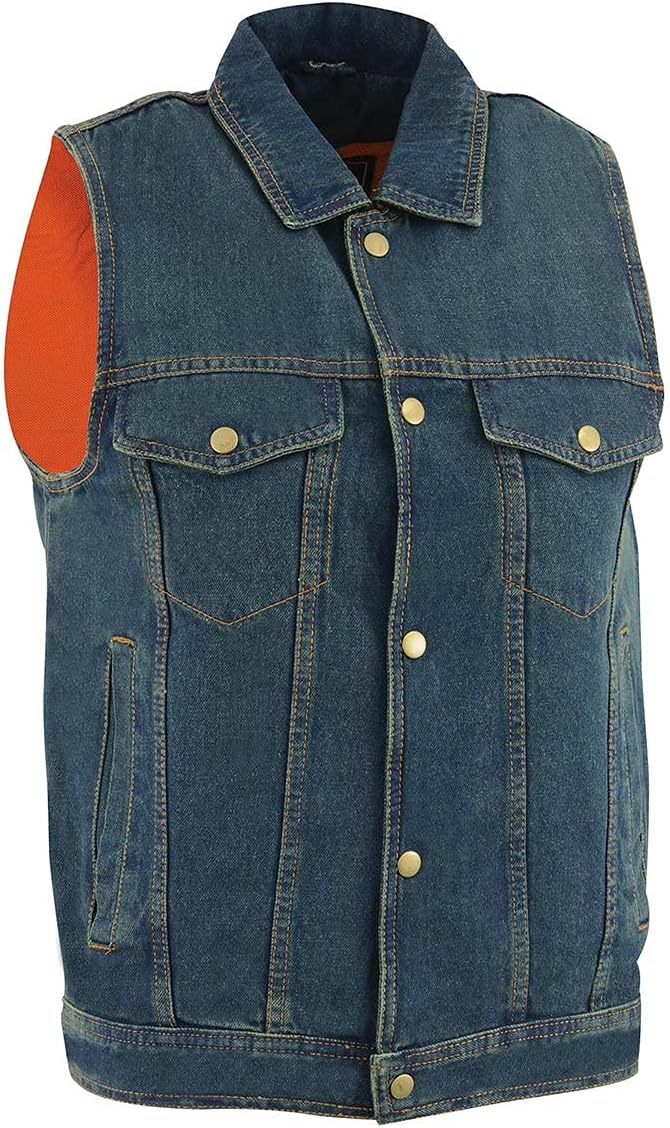 Milwaukee Leather Men's Blue Denim Motorcycle Biker Vest with Shirt Style Collar - Large - Image 1