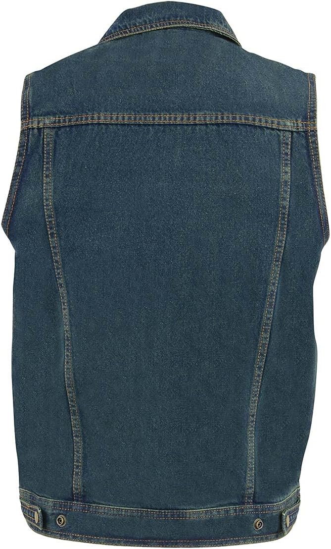Milwaukee Leather Men's Blue Denim Motorcycle Biker Vest with Shirt Style Collar - Large - Image 2