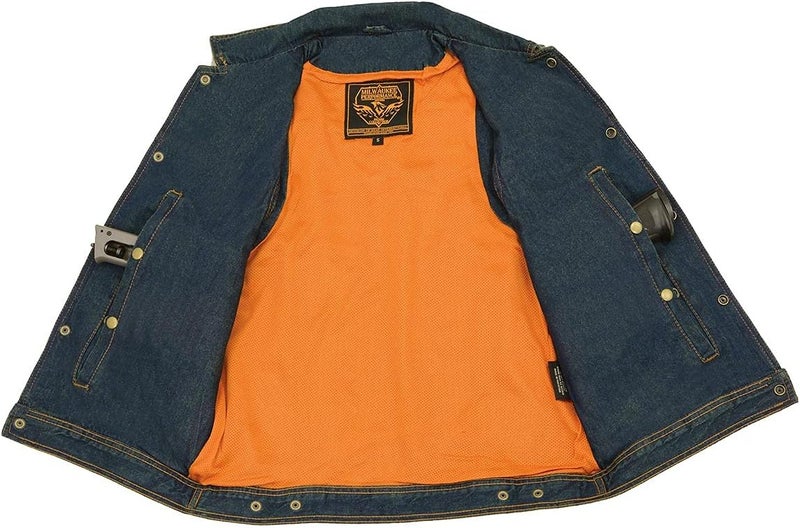 Milwaukee Leather Men's Blue Denim Motorcycle Biker Vest with Shirt Style Collar - Large - Image 4