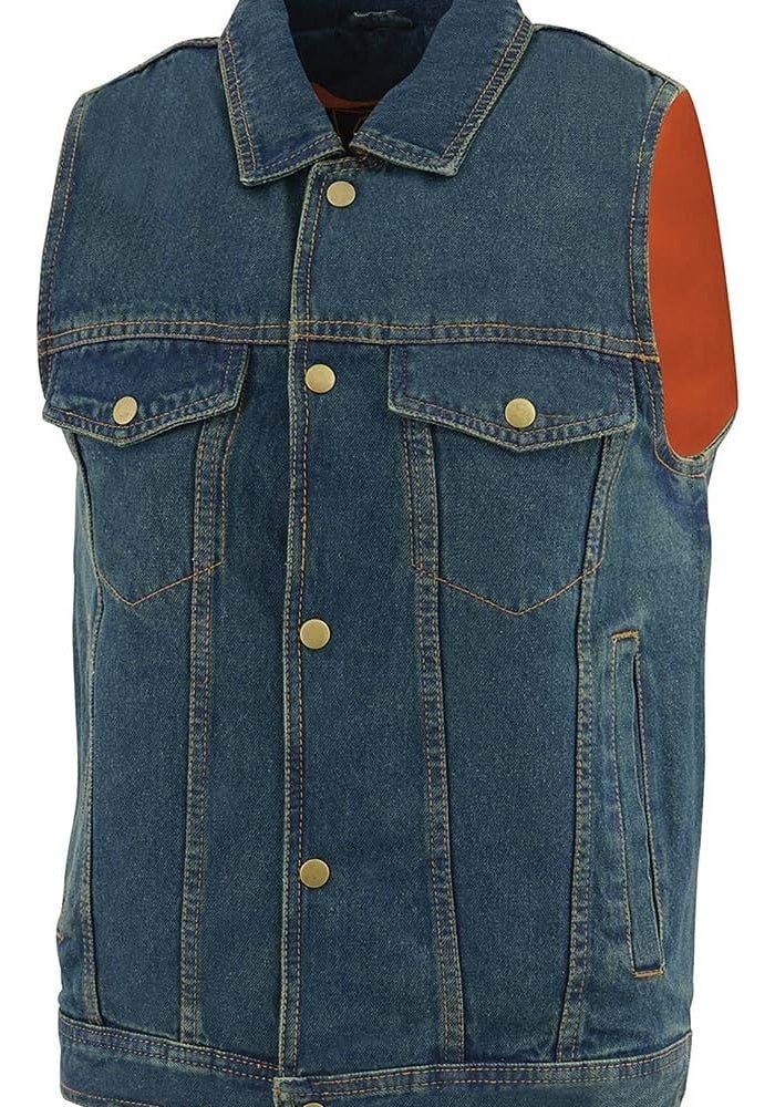 Milwaukee Leather Men's Blue Denim Motorcycle Biker Vest with Shirt Style Collar - Large - Image 5