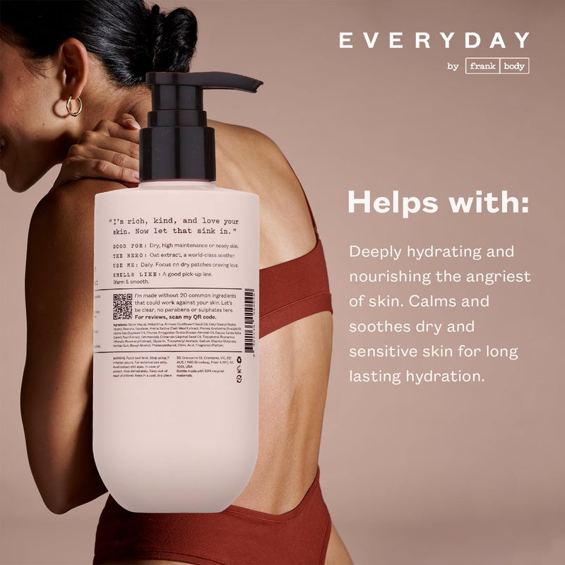 frank body Nourishing Body Lotion | Decadent Cream for Gentle, Calming & Long-Lasting Hydration | Oat Extract, Avocado Oil & Squalane | Sandalwood & Vanilla Scent | Vegan & Cruelty Free | 250ml - Image 5