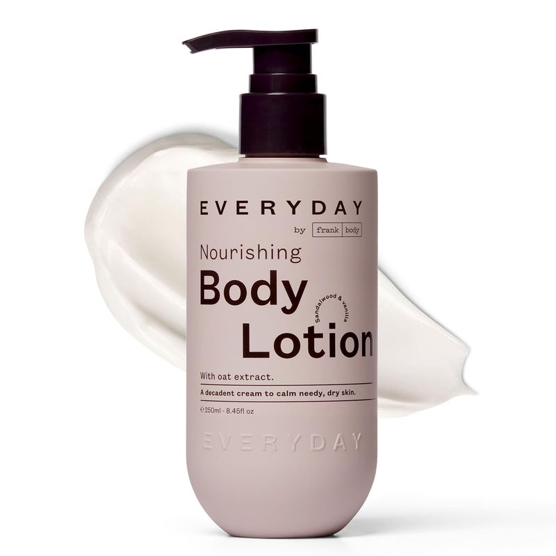 frank body Nourishing Body Lotion | Decadent Cream for Gentle, Calming & Long-Lasting Hydration | Oat Extract, Avocado Oil & Squalane | Sandalwood & Vanilla Scent | Vegan & Cruelty Free | 250ml - Image 1