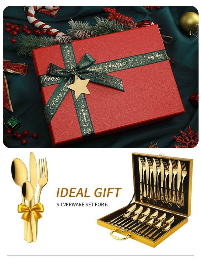 24 Piece Golden Western Food Gift Box Set Tableware Set For Home Kitchen Restaurant Hotel Gatherings Picnic Dining - Image 2