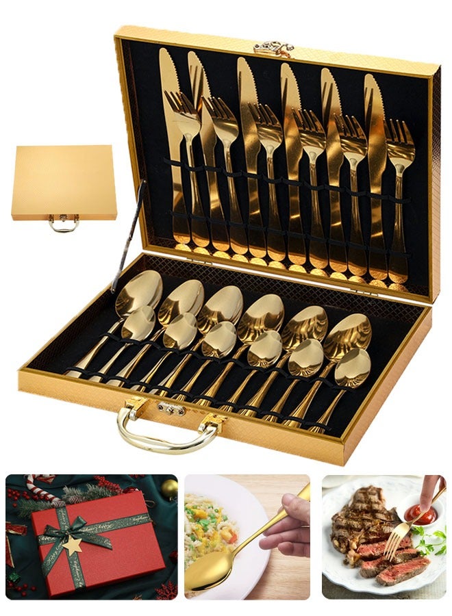 24 Piece Golden Western Food Gift Box Set Tableware Set For Home Kitchen Restaurant Hotel Gatherings Picnic Dining - Image 1