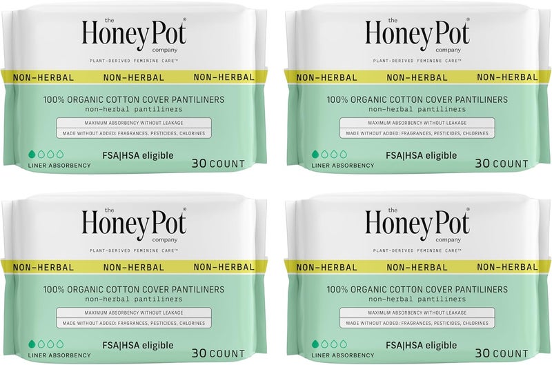 The Honey Pot Company - 120ct - Non-Herbal Everyday Panty Liners for Women - Organic Cotton Cover & Ultra-Absorbent Pulp Core - Sanitary Pads - Feminine Care - FSA & HSA Eligible