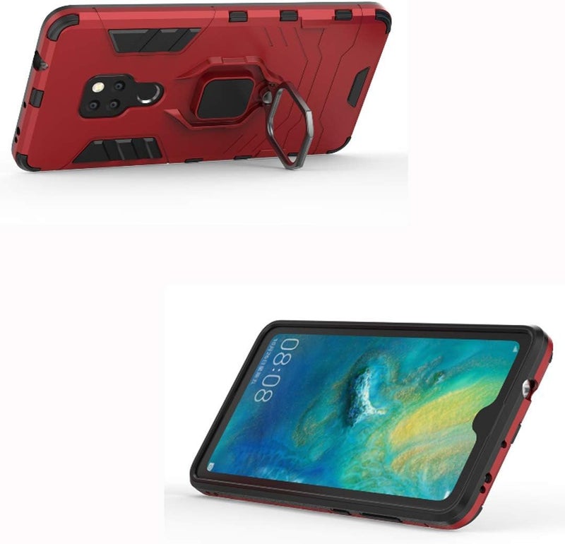 مايجين متوافق مع حافظة Huawei Mate20، حلقة معدنية مع مقبض وحامل قابل للطي ومصد صدمات صلب (يعمل مع حامل السيارة المغناطيسي) غطاء متين مزدوج الطبقة لـ Huawei Mate 20 (أحمر) - Image 2