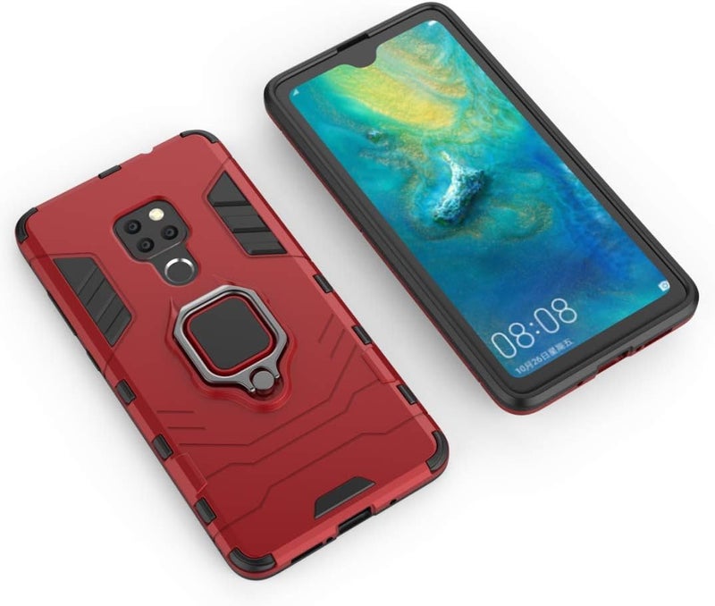 مايجين متوافق مع حافظة Huawei Mate20، حلقة معدنية مع مقبض وحامل قابل للطي ومصد صدمات صلب (يعمل مع حامل السيارة المغناطيسي) غطاء متين مزدوج الطبقة لـ Huawei Mate 20 (أحمر) - Image 3
