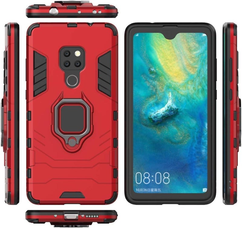 مايجين متوافق مع حافظة Huawei Mate20، حلقة معدنية مع مقبض وحامل قابل للطي ومصد صدمات صلب (يعمل مع حامل السيارة المغناطيسي) غطاء متين مزدوج الطبقة لـ Huawei Mate 20 (أحمر) - Image 4