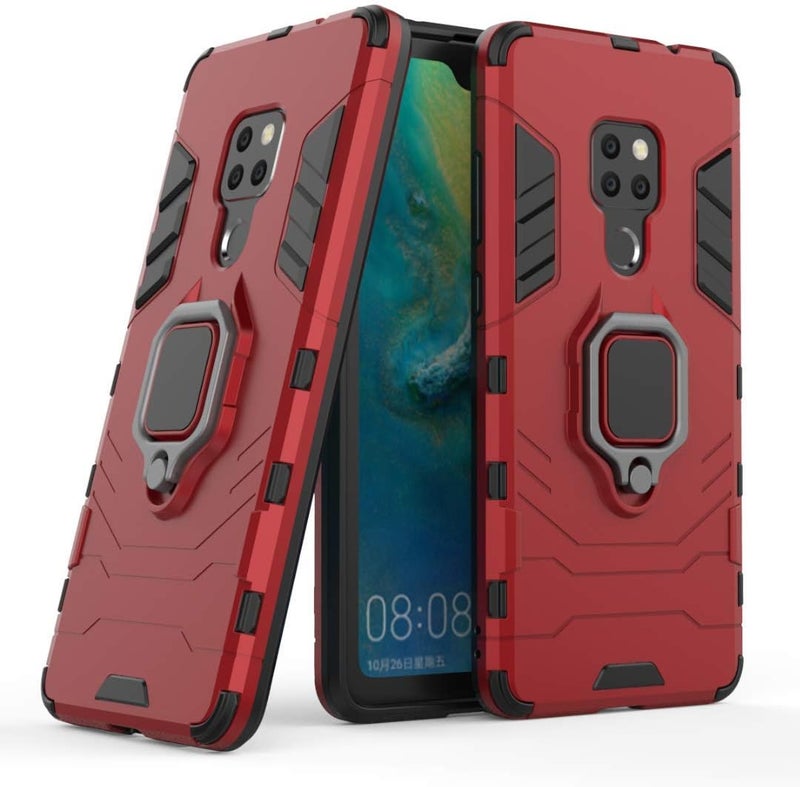 مايجين متوافق مع حافظة Huawei Mate20، حلقة معدنية مع مقبض وحامل قابل للطي ومصد صدمات صلب (يعمل مع حامل السيارة المغناطيسي) غطاء متين مزدوج الطبقة لـ Huawei Mate 20 (أحمر) - Image 1