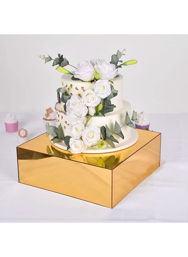LAMSIT IBDAA Acrylic Cake Box Stand Display Box Gift Showcase for Collectibles Jewelries Dustproof Protection Storage 10x10x3 inches Gold Mirror - Image 1