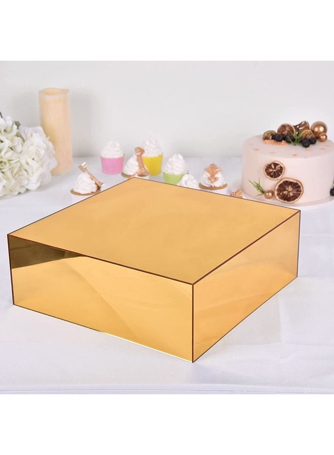 LAMSIT IBDAA Acrylic Cake Box Stand Display Box Gift Showcase for Collectibles Jewelries Dustproof Protection Storage 10x10x3 inches Gold Mirror - Image 4
